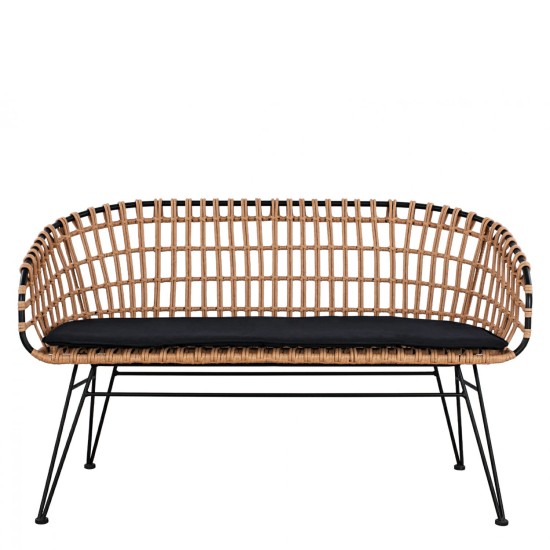 Καναπές Κήπου ArteLibre ARVENIUS Φυσικό/Μαύρο Rattan 124x57x77cm - ART-14510064