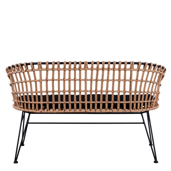 Καναπές Κήπου ArteLibre ARVENIUS Φυσικό/Μαύρο Rattan 124x57x77cm - ART-14510064