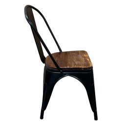Καρέκλα  Βιομηχανικού Τύπου Vintage TOLIKO II Μαύρο Ματ/Καφέ Μέταλλο/Ξύλο 45x53x85cm