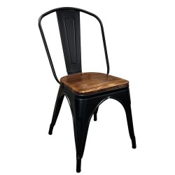 Καρέκλα  Βιομηχανικού Τύπου Vintage TOLIKO II Μαύρο Ματ/Καφέ Μέταλλο/Ξύλο 45x53x85cm