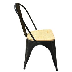 Καρέκλα  Βιομηχανικού Τύπου Vintage TOLIKO II Μαύρο Αντικέ/Φυσικό Μέταλλο/Ξύλο 45x53x85cm