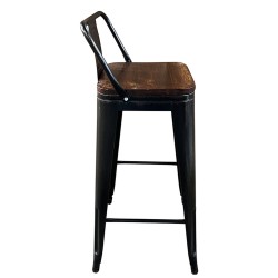 Σκαμπό Bar  Βιομηχανικού Τύπου Vintage MOLERO II Μαύρο Αντικέ/Καφέ Μέταλλο/Ξύλο 44x44x94cm
