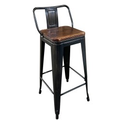 Σκαμπό Bar  Βιομηχανικού Τύπου Vintage MOLERO II Μαύρο Αντικέ/Καφέ Μέταλλο/Ξύλο 44x44x94cm