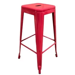 Σκαμπό Bar  Βιομηχανικού Τύπου Vintage SILANO Κόκκινο Μέταλλο 42x42x76cm