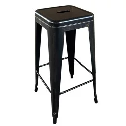 Σκαμπό Bar  Βιομηχανικού Τύπου Vintage SILANO Μαύρο Αντικέ Μέταλλο 42x42x76cm