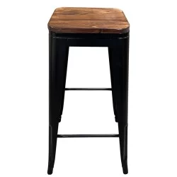 Σκαμπό Bar  Βιομηχανικού Τύπου Vintage SILANO II Μαύρο Ματ/Καφέ Μέταλλο/Ξύλο 42x42x76cm