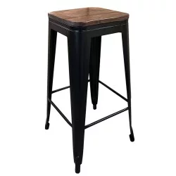 Σκαμπό Bar  Βιομηχανικού Τύπου Vintage SILANO II Μαύρο Ματ/Καφέ Μέταλλο/Ξύλο 42x42x76cm