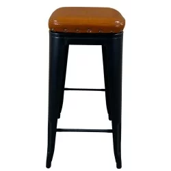 Σκαμπό Bar  Βιομηχανικού Τύπου Vintage SILANO III Μαύρο Ματ/Καφέ Μέταλλο/PU 43x43x78cm