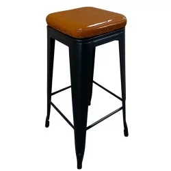 Σκαμπό Bar  Βιομηχανικού Τύπου Vintage SILANO III Μαύρο Ματ/Καφέ Μέταλλο/PU 43x43x78cm