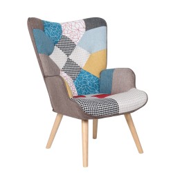 Πολυθρόνα  BRIAR Πολύχρωμο Patchwork Ύφασμα/Ξύλο 73x69x96cm