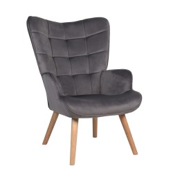 Πολυθρόνα  MARION Γκρι Βελούδο/Ξύλο 73x69x96cm