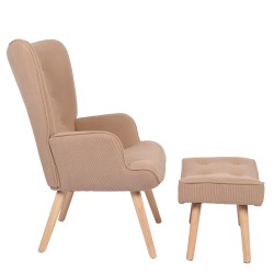 Πολυθρόνα Μπερζέρα Με Υποπόδιο  ANIDORI Ανοιχτό Καφέ Ύφασμα/Ξύλο 73x69x96cm