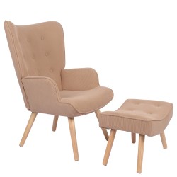 Πολυθρόνα Μπερζέρα Με Υποπόδιο  ANIDORI Ανοιχτό Καφέ Ύφασμα/Ξύλο 73x69x96cm