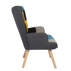 Πολυθρόνα  BRIAR Κίτρινο/Μπλε Patchwork Ύφασμα/Ξύλο 73x69x96cm