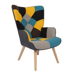 Πολυθρόνα  BRIAR Κίτρινο/Μπλε Patchwork Ύφασμα/Ξύλο 73x69x96cm