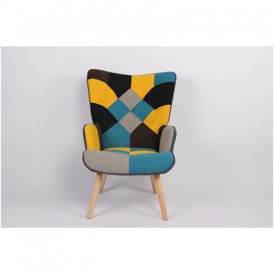Πολυθρόνα BRIAR Κίτρινο/Μπλε Patchwork Ύφασμα/Ξύλο 73x69x96cm Πολυθρόνα BRIAR Κίτρινο/Μπλε Patchwork Ύφασμα/Ξύλο 73x69x96cm