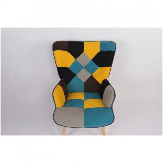 Πολυθρόνα BRIAR Κίτρινο/Μπλε Patchwork Ύφασμα/Ξύλο 73x69x96cm Πολυθρόνα BRIAR Κίτρινο/Μπλε Patchwork Ύφασμα/Ξύλο 73x69x96cm