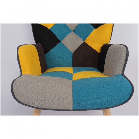Πολυθρόνα BRIAR Κίτρινο/Μπλε Patchwork Ύφασμα/Ξύλο 73x69x96cm Πολυθρόνα BRIAR Κίτρινο/Μπλε Patchwork Ύφασμα/Ξύλο 73x69x96cm