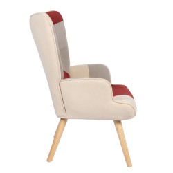 Πολυθρόνα  BRIAR Μπορντό/Γκρι Patchwork Ύφασμα/Ξύλο 73x69x96cm