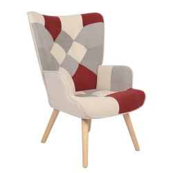 Πολυθρόνα  BRIAR Μπορντό/Γκρι Patchwork Ύφασμα/Ξύλο 73x69x96cm