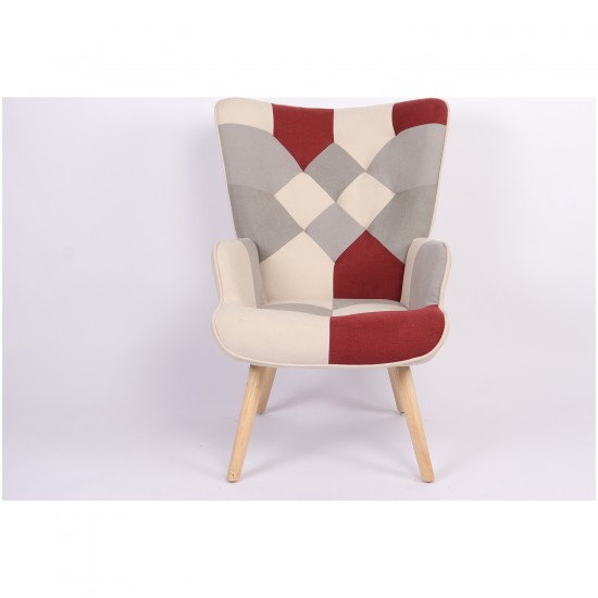Πολυθρόνα BRIAR Μπορντό/Γκρι Patchwork Ύφασμα/Ξύλο 73x69x96cm Πολυθρόνα BRIAR Μπορντό/Γκρι Patchwork Ύφασμα/Ξύλο 73x69x96cm