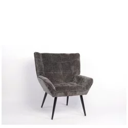 Πολυθρόνα  TIVA Γκρι Σκούρο Ύφασμα Σενίλ/Μέταλλο 84x78x77cm