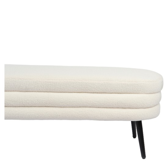 Παγκάκι Ottoman  TONDO Λευκό Ύφασμα Teddy/Μέταλλο 42x112x44cm