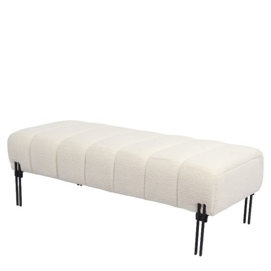 Παγκάκι Ottoman  KUBO Λευκό Ύφασμα Teddy/Μέταλλο 40x116.5x50cm