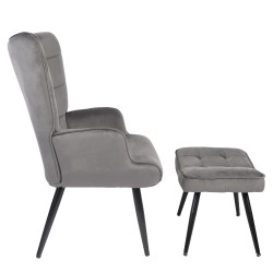 Πολυθρόνα Μπερζέρα Με Υποπόδιο  LENNOX Γκρι Βελούδο/Ξύλο 96x68x73cm