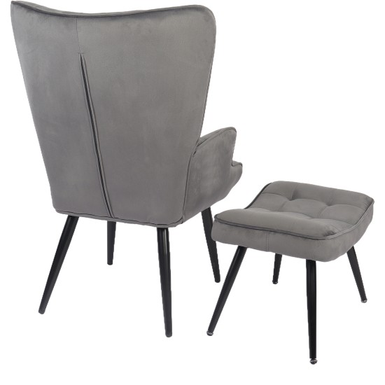 Πολυθρόνα Μπερζέρα Με Υποπόδιο  LENNOX Γκρι Βελούδο/Ξύλο 96x68x73cm