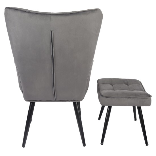 Πολυθρόνα Μπερζέρα Με Υποπόδιο  LENNOX Γκρι Βελούδο/Ξύλο 96x68x73cm