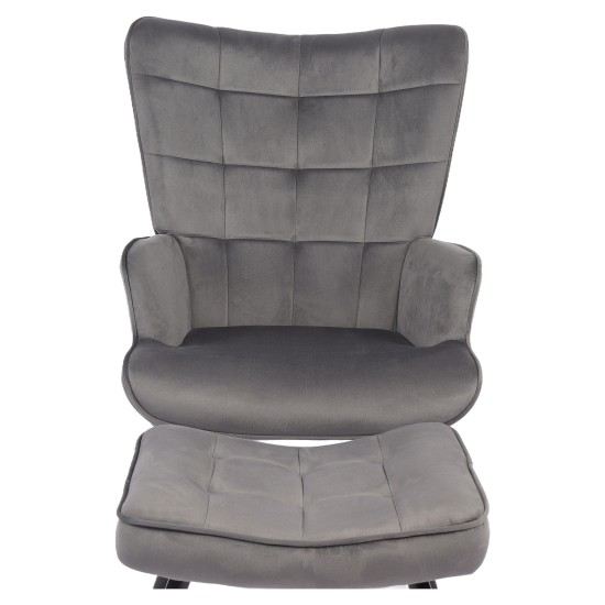 Πολυθρόνα Μπερζέρα Με Υποπόδιο  LENNOX Γκρι Βελούδο/Ξύλο 96x68x73cm