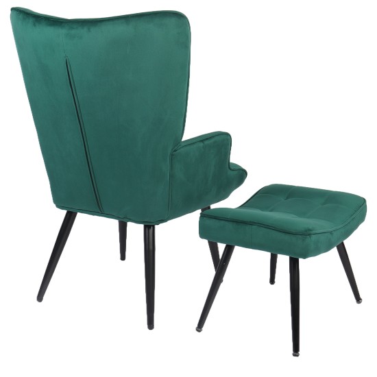 Πολυθρόνα Μπερζέρα Με Υποπόδιο  LENNOX Πράσινο Βελούδο/Ξύλο 96x68x73cm