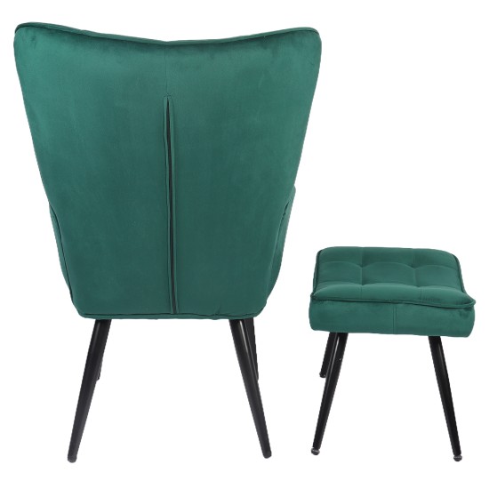 Πολυθρόνα Μπερζέρα Με Υποπόδιο  LENNOX Πράσινο Βελούδο/Ξύλο 96x68x73cm