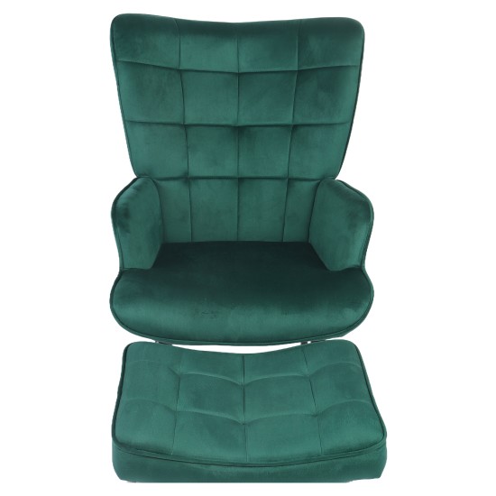 Πολυθρόνα Μπερζέρα Με Υποπόδιο  LENNOX Πράσινο Βελούδο/Ξύλο 96x68x73cm