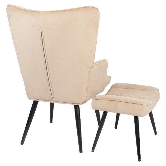 Πολυθρόνα Μπερζέρα Με Υποπόδιο  LENNOX Μπεζ Βελούδο/Ξύλο 96x68x73cm