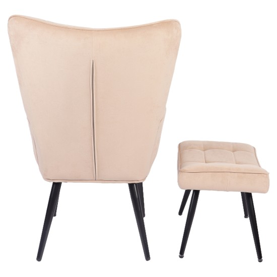 Πολυθρόνα Μπερζέρα Με Υποπόδιο  LENNOX Μπεζ Βελούδο/Ξύλο 96x68x73cm