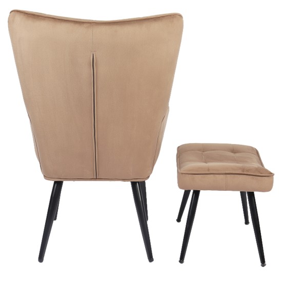 Πολυθρόνα Μπερζέρα Με Υποπόδιο  LENNOX Καφέ Βελούδο/Ξύλο 96x68x73cm