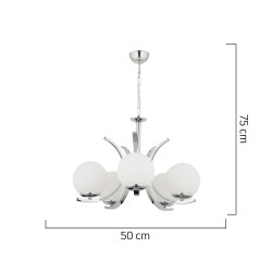 Φωτιστικό Κρεμαστό  LACERTA Πεντάφωτο Ασημί/Λευκό Μέταλλο/Γυαλί 50x75cm