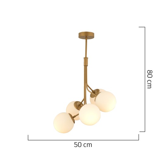 Φωτιστικό Κρεμαστό  MENSA Πεντάφωτο Χρυσό/Λευκό Μέταλλο/Γυαλί 50x80cm