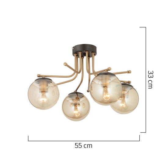 Φωτιστικό Οροφής  NORMA Τετράφωτο Χρυσό/Μελί Μέταλλο/Γυαλί 55x33cm