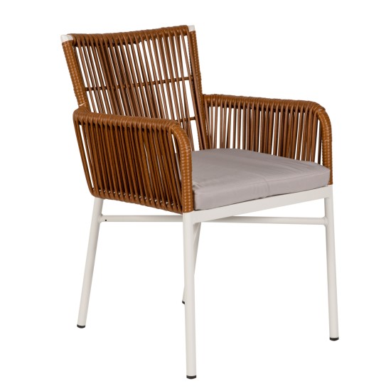 Πολυθρόνα Κήπου  BLUENILE Λευκό/Καφέ Αλουμίνιο/Rattan 49x42x81cm