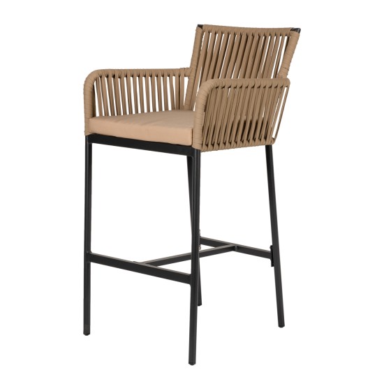 Σκαμπό  KINTAMPO Μπεζ/Μαύρο Αλουμίνιο/Rattan 55x58x108cm