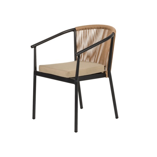 Πολυθρόνα Κήπου  MANDRAKA Μαύρο/Φυσικό Αλουμίνιο/Rattan 57x61x78cm