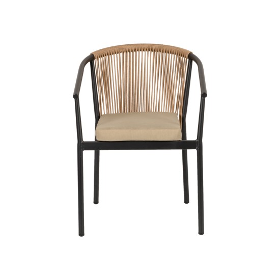 Πολυθρόνα Κήπου  MANDRAKA Μαύρο/Φυσικό Αλουμίνιο/Rattan 57x61x78cm