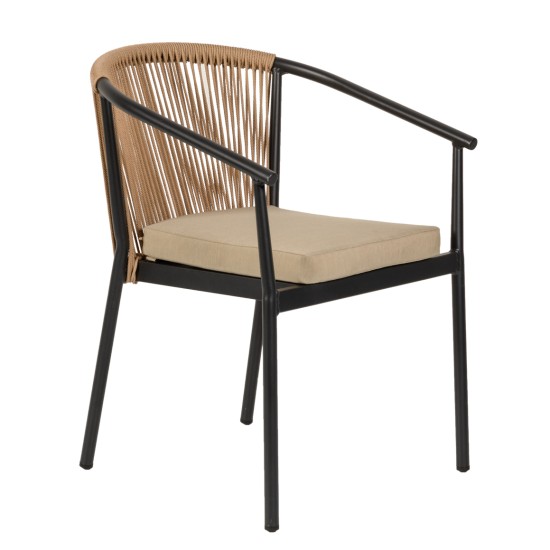 Πολυθρόνα Κήπου  MANDRAKA Μαύρο/Φυσικό Αλουμίνιο/Rattan 57x61x78cm
