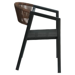 Πολυθρόνα Κήπου  FIJI Μαύρο/Φυσικό Αλουμίνιο/Rattan 56x60x78cm