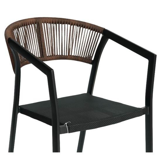 Πολυθρόνα Κήπου  FIJI Μαύρο/Φυσικό Αλουμίνιο/Rattan 56x60x78cm