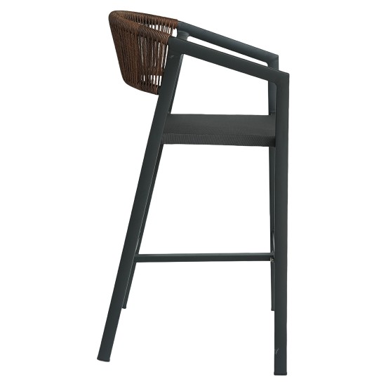 Σκαμπό Bar  SANTORINI Μαύρο/Φυσικό Αλουμίνιο/Rattan 55x56x99cm