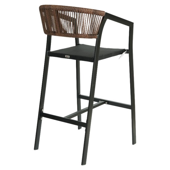 Σκαμπό Bar  SANTORINI Μαύρο/Φυσικό Αλουμίνιο/Rattan 55x56x99cm